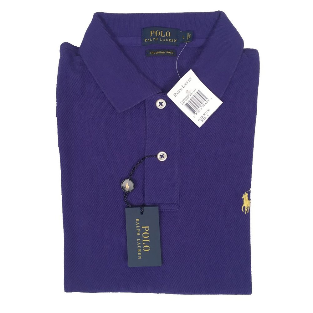 NEW Polo Ralph Lauren Polo Shirt XS Purplish Blue  Skinny Fit Yellow Polo Player